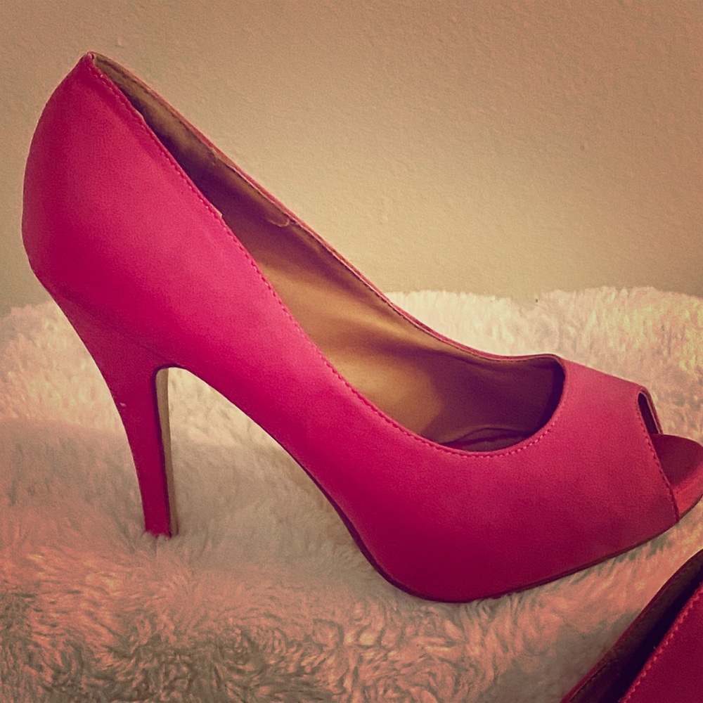 Bright Pink Peekaboo Toe High Heels